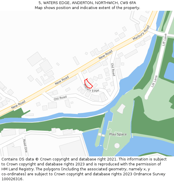 5, WATERS EDGE, ANDERTON, NORTHWICH, CW9 6FA: Location map and indicative extent of plot