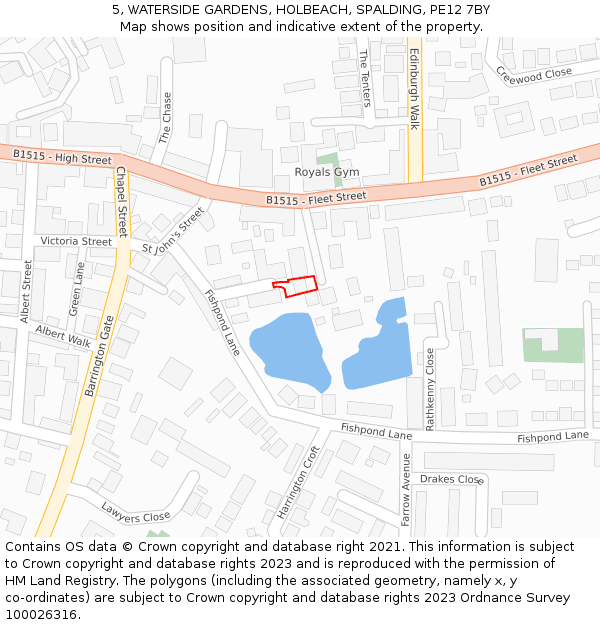5, WATERSIDE GARDENS, HOLBEACH, SPALDING, PE12 7BY: Location map and indicative extent of plot