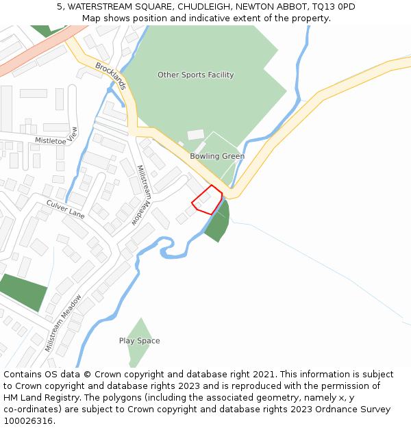 5, WATERSTREAM SQUARE, CHUDLEIGH, NEWTON ABBOT, TQ13 0PD: Location map and indicative extent of plot