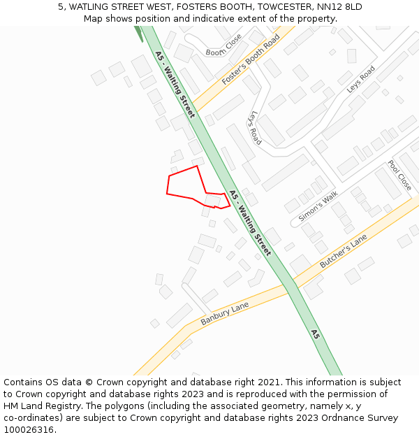 5, WATLING STREET WEST, FOSTERS BOOTH, TOWCESTER, NN12 8LD: Location map and indicative extent of plot