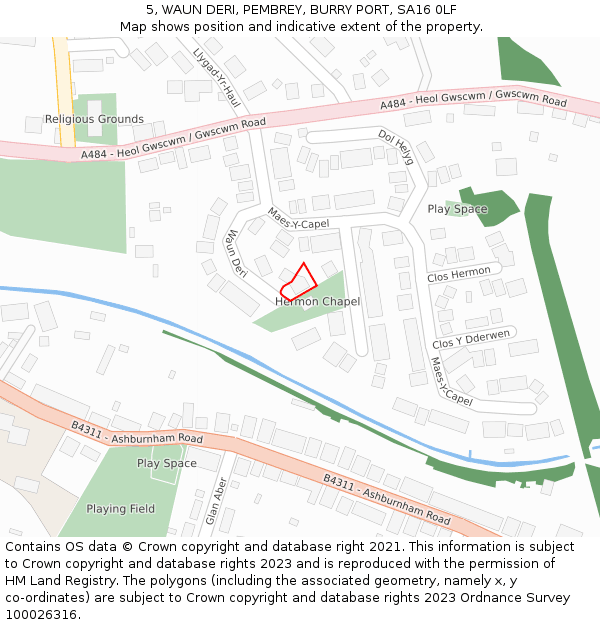 5, WAUN DERI, PEMBREY, BURRY PORT, SA16 0LF: Location map and indicative extent of plot