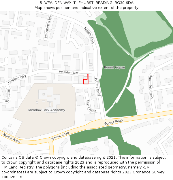5, WEALDEN WAY, TILEHURST, READING, RG30 6DA: Location map and indicative extent of plot