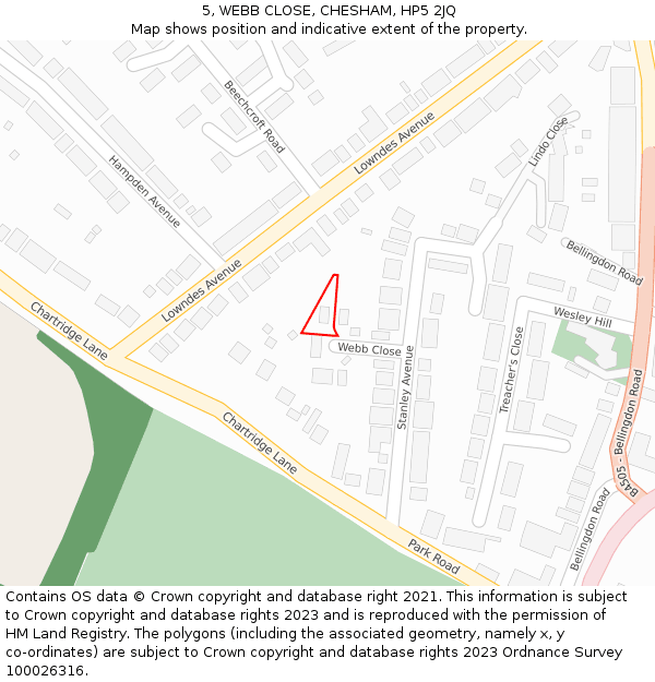 5, WEBB CLOSE, CHESHAM, HP5 2JQ: Location map and indicative extent of plot