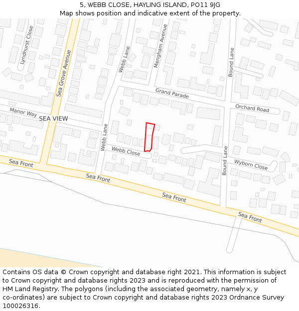 5, WEBB CLOSE, HAYLING ISLAND, PO11 9JG: Location map and indicative extent of plot