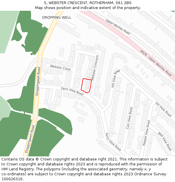 5, WEBSTER CRESCENT, ROTHERHAM, S61 2BS: Location map and indicative extent of plot