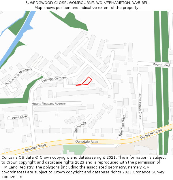 5, WEDGWOOD CLOSE, WOMBOURNE, WOLVERHAMPTON, WV5 8EL: Location map and indicative extent of plot