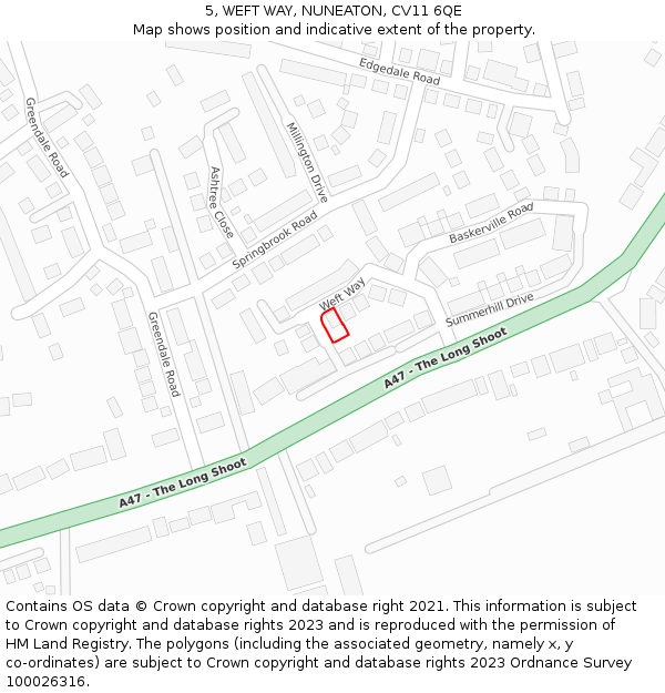 5, WEFT WAY, NUNEATON, CV11 6QE: Location map and indicative extent of plot