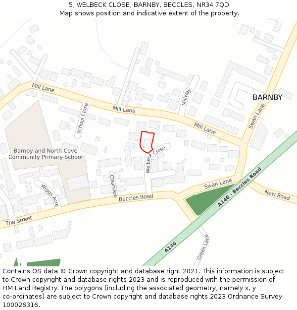 5, WELBECK CLOSE, BARNBY, BECCLES, NR34 7QD: Location map and indicative extent of plot