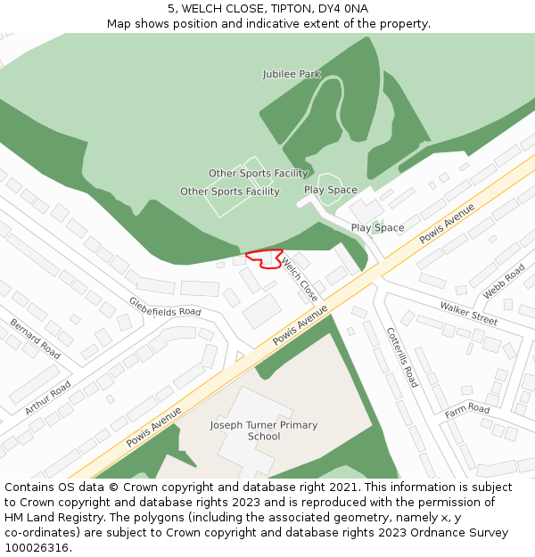 5, WELCH CLOSE, TIPTON, DY4 0NA: Location map and indicative extent of plot