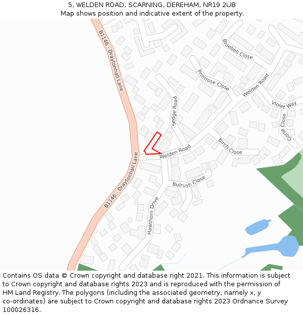5, WELDEN ROAD, SCARNING, DEREHAM, NR19 2UB: Location map and indicative extent of plot