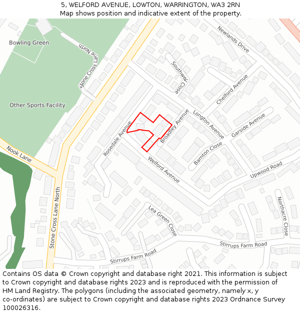 5, WELFORD AVENUE, LOWTON, WARRINGTON, WA3 2RN: Location map and indicative extent of plot
