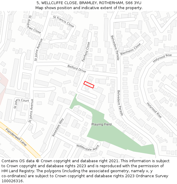 5, WELLCLIFFE CLOSE, BRAMLEY, ROTHERHAM, S66 3YU: Location map and indicative extent of plot
