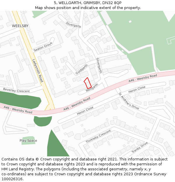 5, WELLGARTH, GRIMSBY, DN32 8QP: Location map and indicative extent of plot