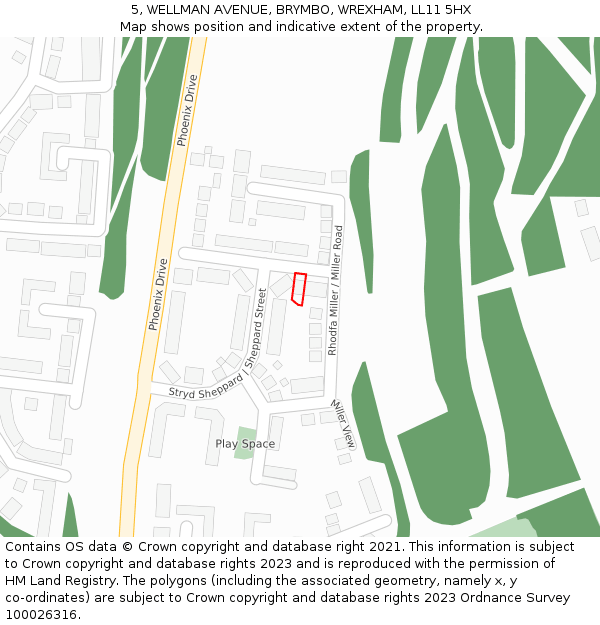 5, WELLMAN AVENUE, BRYMBO, WREXHAM, LL11 5HX: Location map and indicative extent of plot