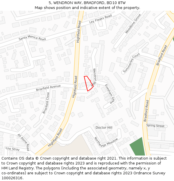 5, WENDRON WAY, BRADFORD, BD10 8TW: Location map and indicative extent of plot