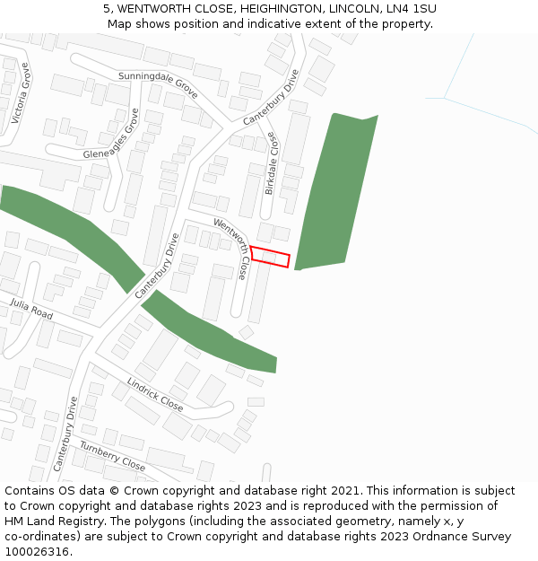 5, WENTWORTH CLOSE, HEIGHINGTON, LINCOLN, LN4 1SU: Location map and indicative extent of plot