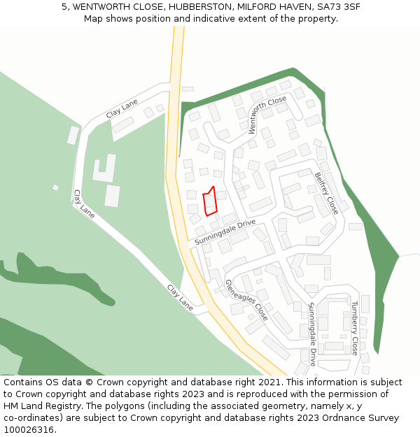 5, WENTWORTH CLOSE, HUBBERSTON, MILFORD HAVEN, SA73 3SF: Location map and indicative extent of plot