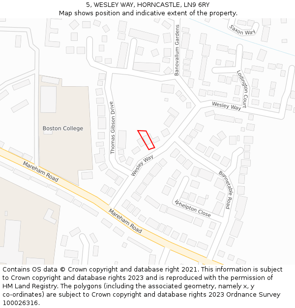 5, WESLEY WAY, HORNCASTLE, LN9 6RY: Location map and indicative extent of plot