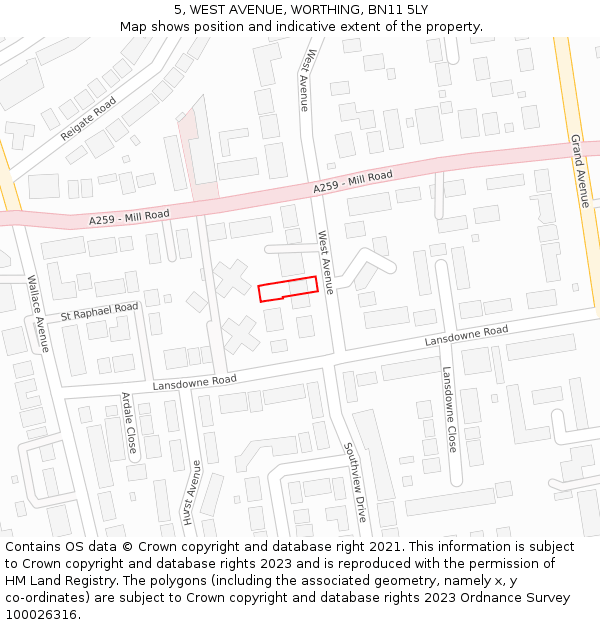5, WEST AVENUE, WORTHING, BN11 5LY: Location map and indicative extent of plot