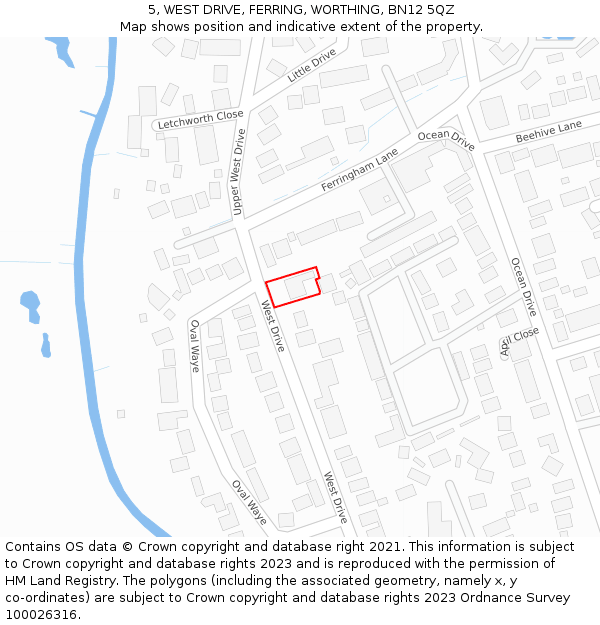 5, WEST DRIVE, FERRING, WORTHING, BN12 5QZ: Location map and indicative extent of plot