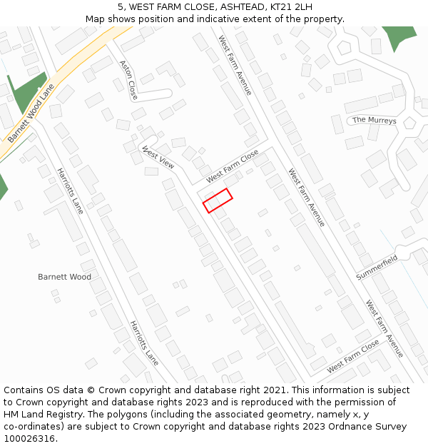 5, WEST FARM CLOSE, ASHTEAD, KT21 2LH: Location map and indicative extent of plot