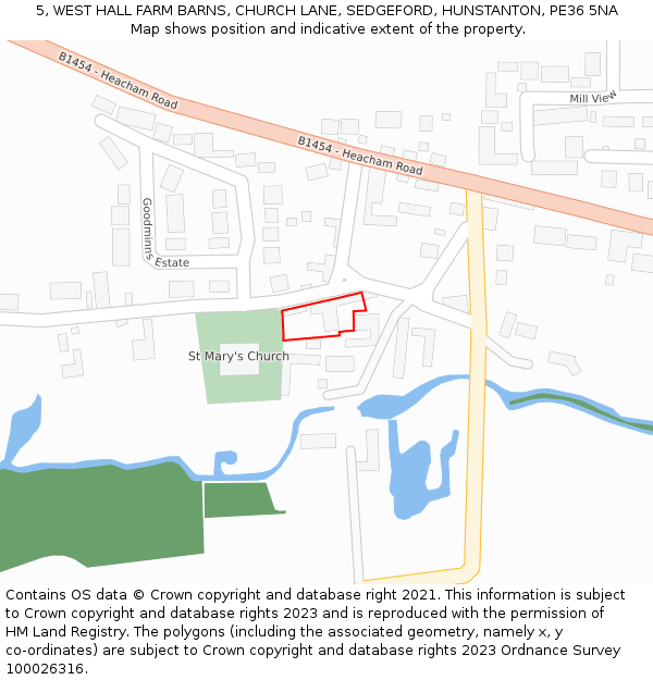 5, WEST HALL FARM BARNS, CHURCH LANE, SEDGEFORD, HUNSTANTON, PE36 5NA: Location map and indicative extent of plot