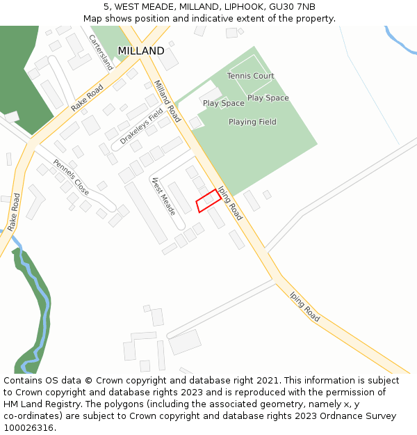 5, WEST MEADE, MILLAND, LIPHOOK, GU30 7NB: Location map and indicative extent of plot