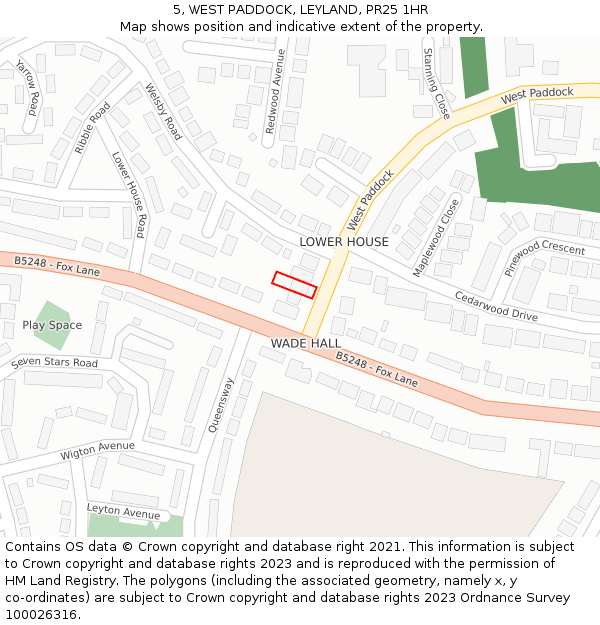 5, WEST PADDOCK, LEYLAND, PR25 1HR: Location map and indicative extent of plot