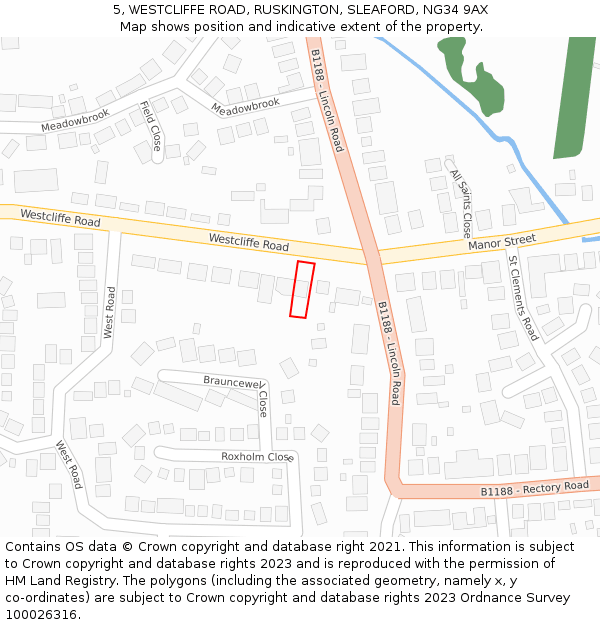 5, WESTCLIFFE ROAD, RUSKINGTON, SLEAFORD, NG34 9AX: Location map and indicative extent of plot