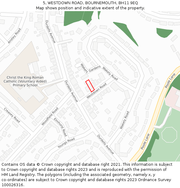 5, WESTDOWN ROAD, BOURNEMOUTH, BH11 9EQ: Location map and indicative extent of plot