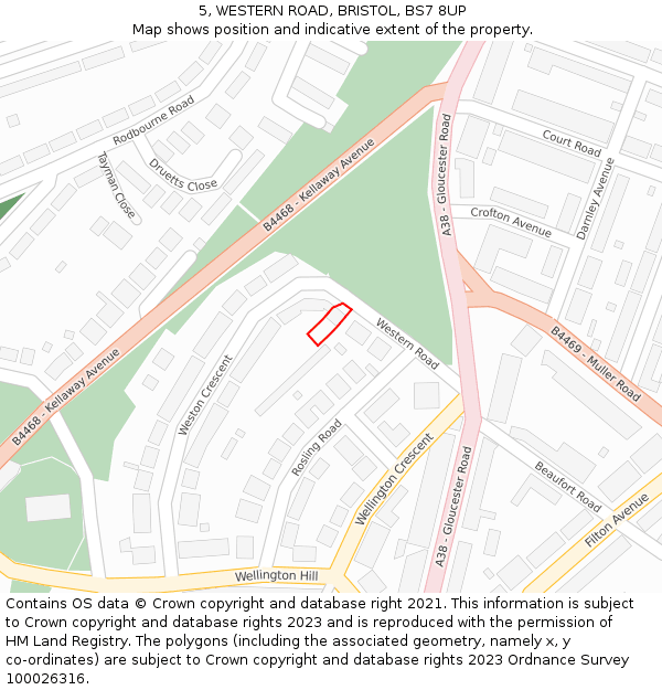 5, WESTERN ROAD, BRISTOL, BS7 8UP: Location map and indicative extent of plot