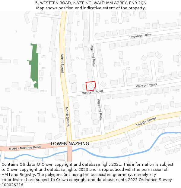 5, WESTERN ROAD, NAZEING, WALTHAM ABBEY, EN9 2QN: Location map and indicative extent of plot