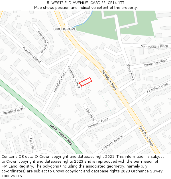 5, WESTFIELD AVENUE, CARDIFF, CF14 1TT: Location map and indicative extent of plot