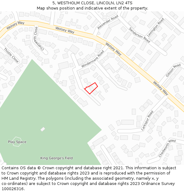 5, WESTHOLM CLOSE, LINCOLN, LN2 4TS: Location map and indicative extent of plot