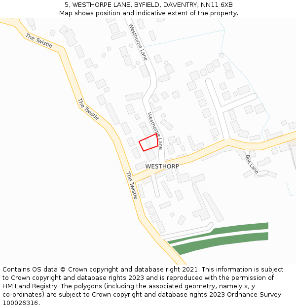 5, WESTHORPE LANE, BYFIELD, DAVENTRY, NN11 6XB: Location map and indicative extent of plot