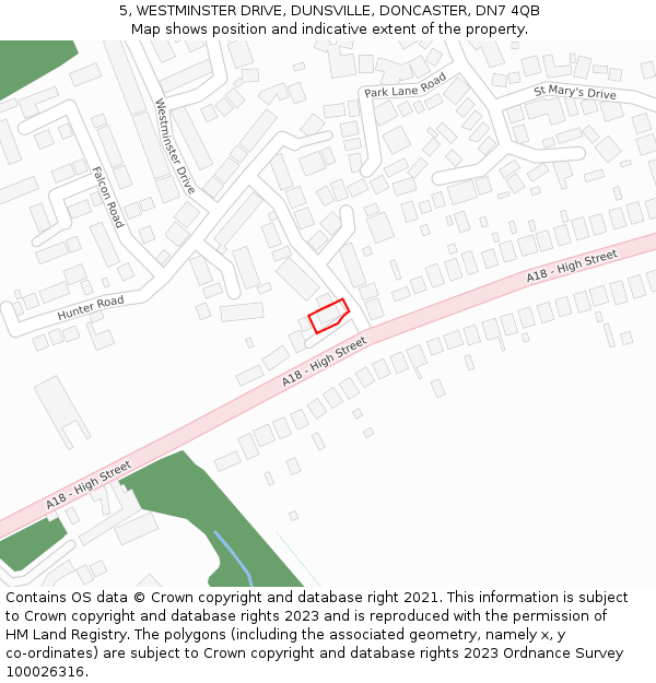 5, WESTMINSTER DRIVE, DUNSVILLE, DONCASTER, DN7 4QB: Location map and indicative extent of plot