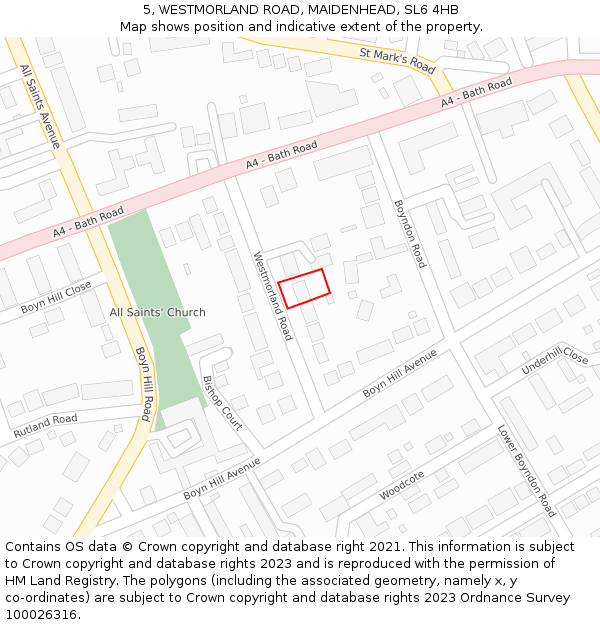 5, WESTMORLAND ROAD, MAIDENHEAD, SL6 4HB: Location map and indicative extent of plot