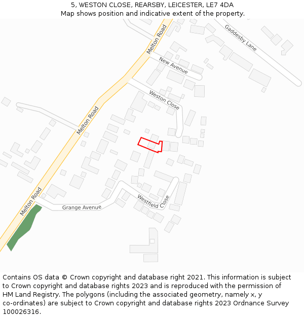 5, WESTON CLOSE, REARSBY, LEICESTER, LE7 4DA: Location map and indicative extent of plot