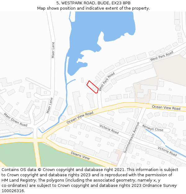 5, WESTPARK ROAD, BUDE, EX23 8PB: Location map and indicative extent of plot