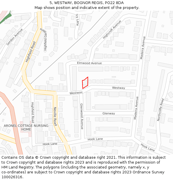 5, WESTWAY, BOGNOR REGIS, PO22 8DA: Location map and indicative extent of plot
