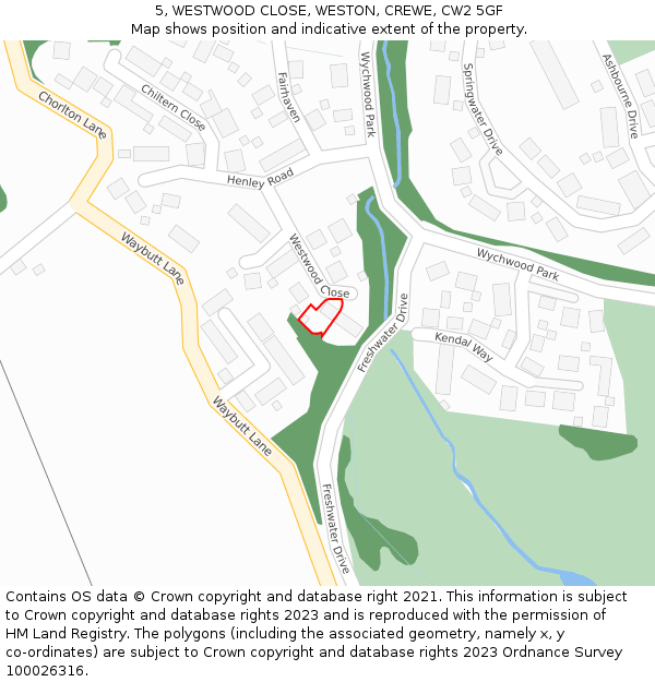 5, WESTWOOD CLOSE, WESTON, CREWE, CW2 5GF: Location map and indicative extent of plot