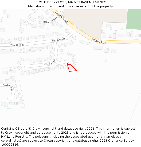 5, WETHERBY CLOSE, MARKET RASEN, LN8 3EG: Location map and indicative extent of plot