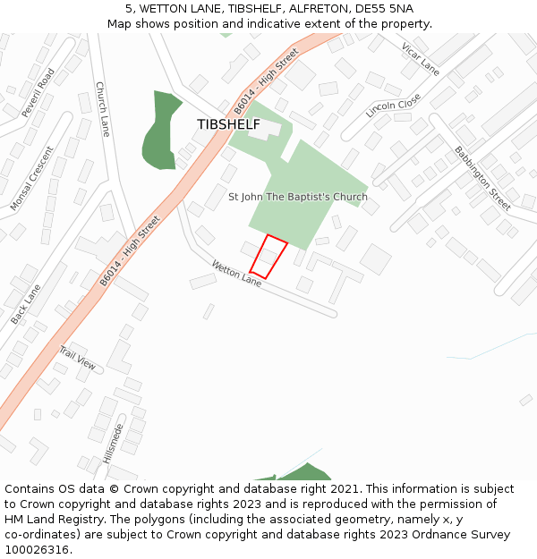 5, WETTON LANE, TIBSHELF, ALFRETON, DE55 5NA: Location map and indicative extent of plot