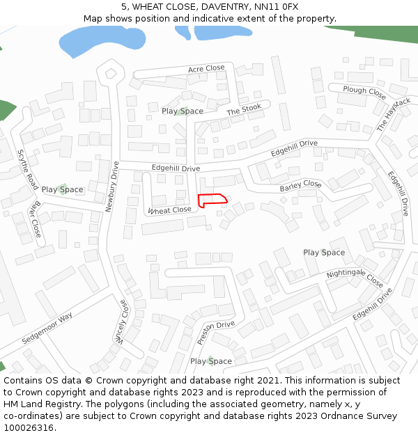 5, WHEAT CLOSE, DAVENTRY, NN11 0FX: Location map and indicative extent of plot