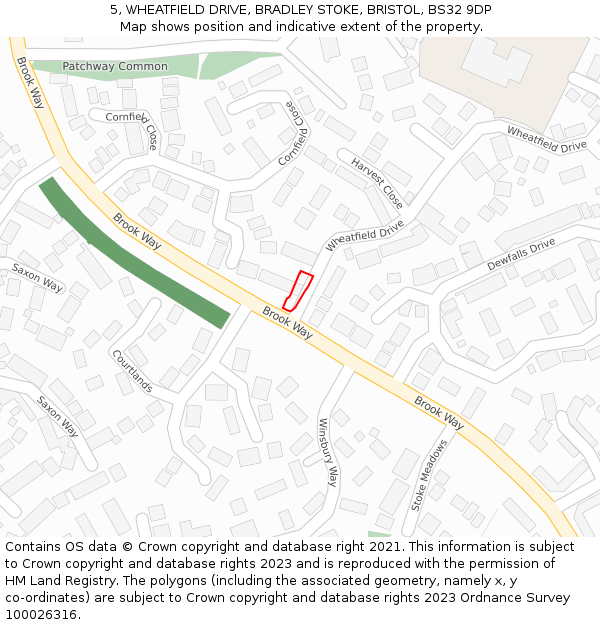 5, WHEATFIELD DRIVE, BRADLEY STOKE, BRISTOL, BS32 9DP: Location map and indicative extent of plot