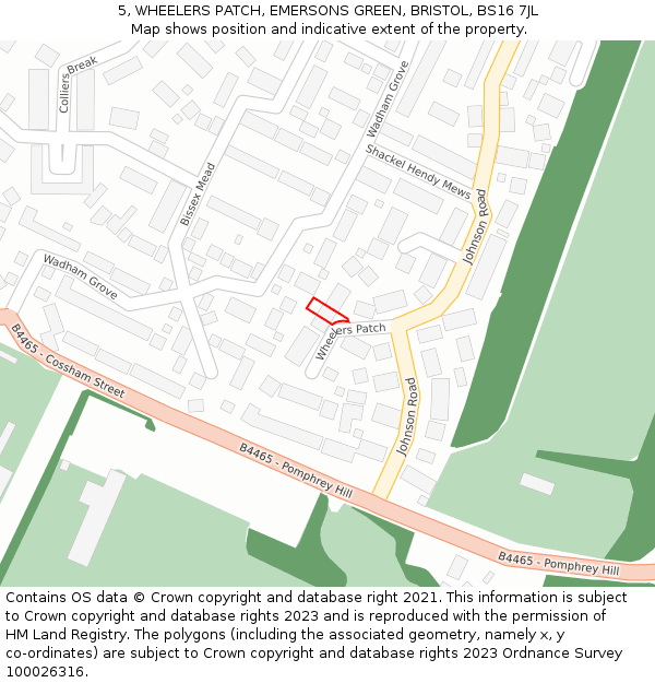 5, WHEELERS PATCH, EMERSONS GREEN, BRISTOL, BS16 7JL: Location map and indicative extent of plot