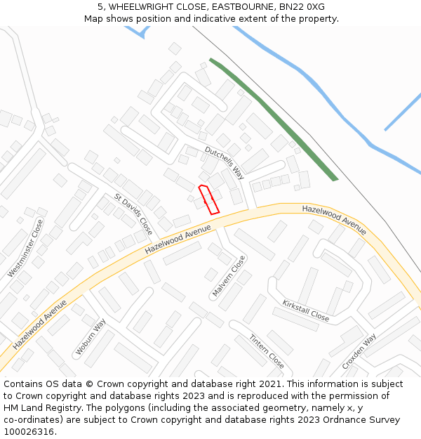 5, WHEELWRIGHT CLOSE, EASTBOURNE, BN22 0XG: Location map and indicative extent of plot