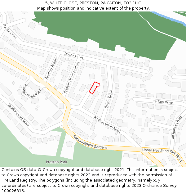 5, WHITE CLOSE, PRESTON, PAIGNTON, TQ3 1HG: Location map and indicative extent of plot
