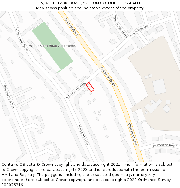5, WHITE FARM ROAD, SUTTON COLDFIELD, B74 4LH: Location map and indicative extent of plot