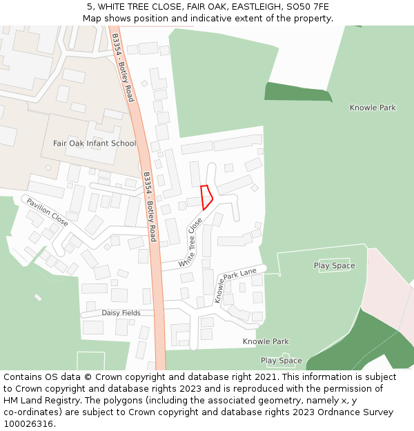 5, WHITE TREE CLOSE, FAIR OAK, EASTLEIGH, SO50 7FE: Location map and indicative extent of plot